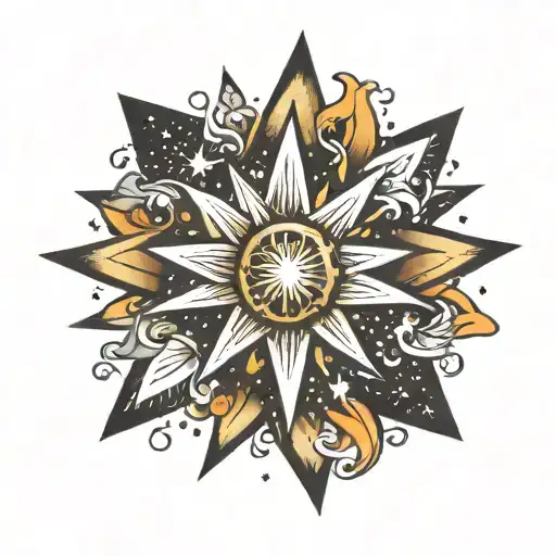 starburst tattoo involving small stars tattoo design idea