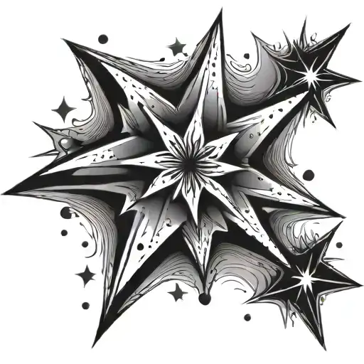 starburst tattoo involving small stars tattoo design idea