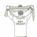 dad with son on his shoulders and the son is holding a scarf that says NCFC tattoo design idea