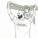 dad with son on his shoulders and the son is holding a scarf that says NCFC tattoo design idea