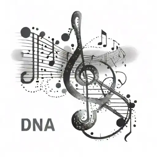 An abstract design combining musical symbols and DNA elements tattoo design idea
