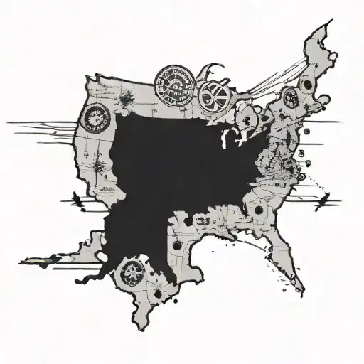 A map of the USA with a hockey puck marking your hometown, surrounded by rays of sunshine and your family's military medals tattoo design idea