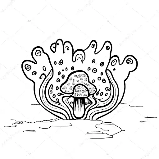 A sketch-style tattoo of a mystical mushroom growing in a psychedelic goa forest tattoo design idea