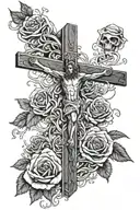 jesus on cross around cross cobra and rose  tattoo design idea