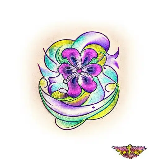 invisible string with violet flowers tattoo design idea