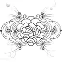 invisible string with violet flowers tattoo design idea