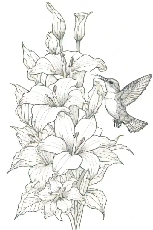 calla lillies sunflowers hibiscus hummingbird sipping nectar tattoo design idea