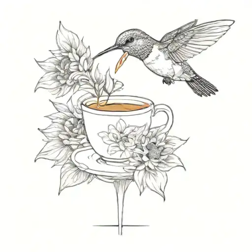 A delicate tattoo of a hummingbird sipping coffee from a sunflower tattoo design idea