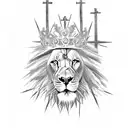 Christian Crosses and lion big lion with a thorns crown tattoo design idea