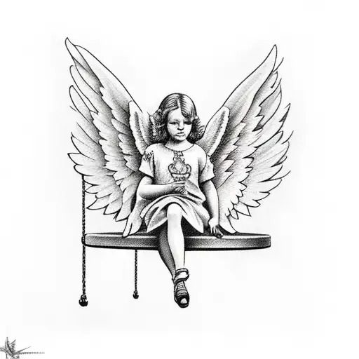angel sitting on a swing tattoo design idea