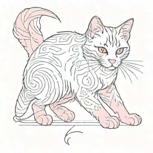 cat with pink paws tail body tattoo design idea