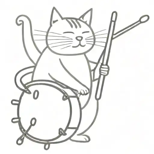fat tabby cat playing drums tattoo design idea
