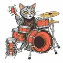 punk rock cat playing drums tattoo design idea