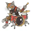punk rock cat playing drums tattoo design idea
