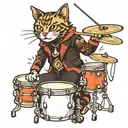 punk rock cat playing drums tattoo design idea