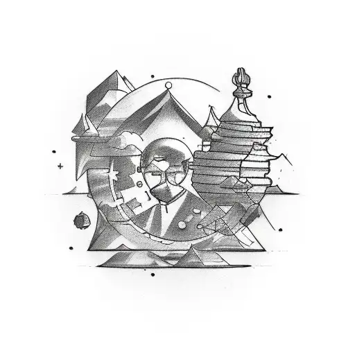 A sketch-style tattoo featuring a dreamy composition of food, sleep, and government-related imagery tattoo design idea