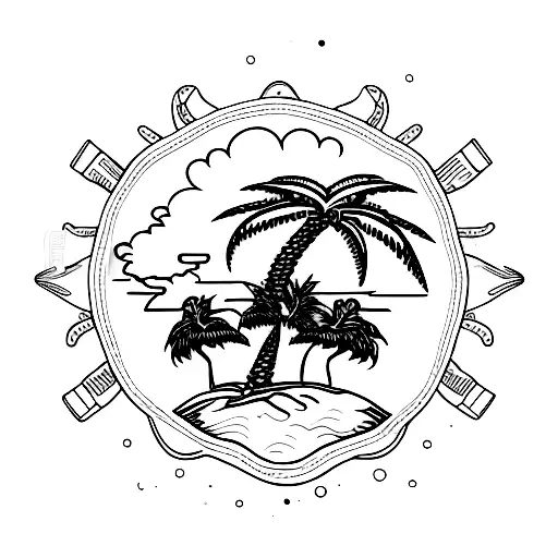 Palm Tree embedded in a seal  tattoo design idea