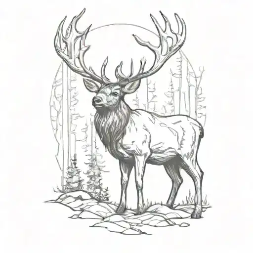elk, archery, forest tattoo design idea
