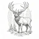 elk, archery, forest tattoo design idea