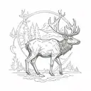 elk, archery, forest tattoo design idea