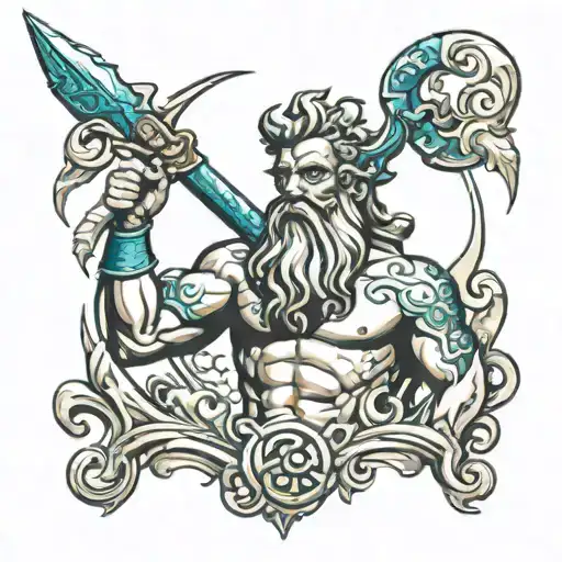 poseidon holding trident tattoo design idea