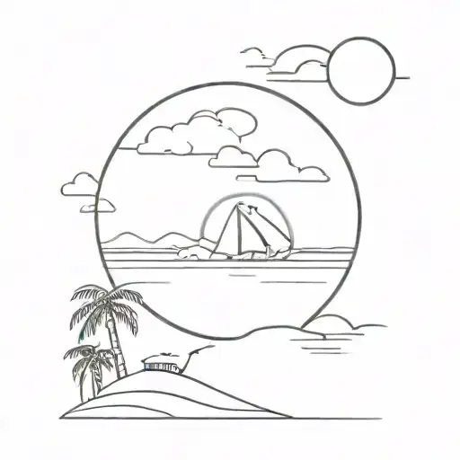 A minimalist design of a full moon and beach scene tattoo design idea