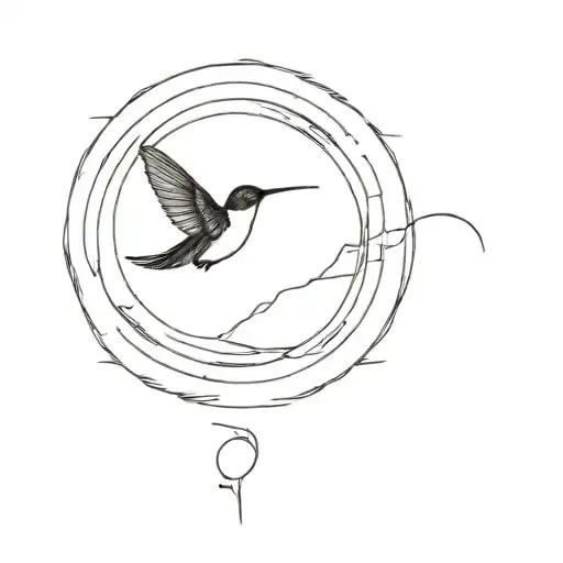 A minimalist tattoo of a hummingbird flying under a full moon tattoo design idea