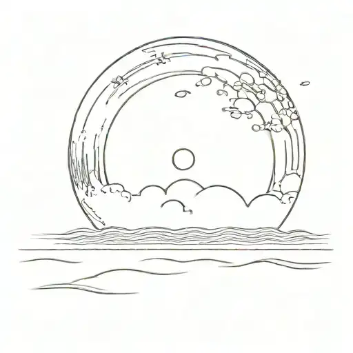 A minimalist design of a beach with a full moon reflecting on the water tattoo design idea