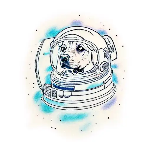 Traditional style tattoo of a space-themed dog with an astronaut helmet tattoo design idea