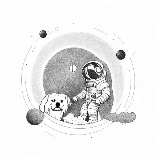 Astronaut floating in space with a dog by their side tattoo design idea