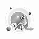 Astronaut floating in space with a dog by their side tattoo design idea