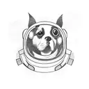 Astronaut floating in space with a dog by their side tattoo design idea