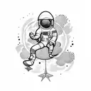Astronaut floating in space with a dog by their side tattoo design idea