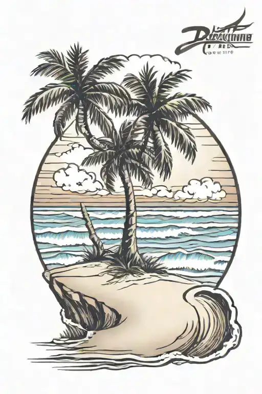 biblical theme with beach scene with palm tattoo design idea
