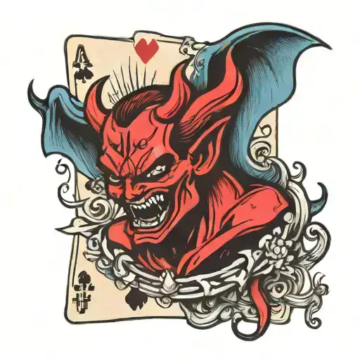 devil vs god poker cards tattoo design idea