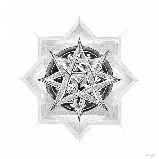 pentagram number six tattoo design idea