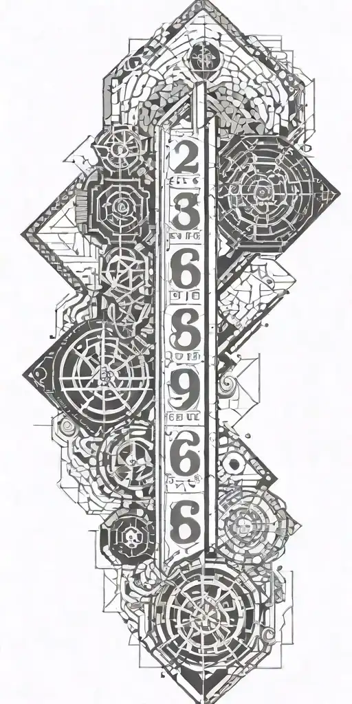 sacre geometry for full arm that include 369 numbers tattoo design idea