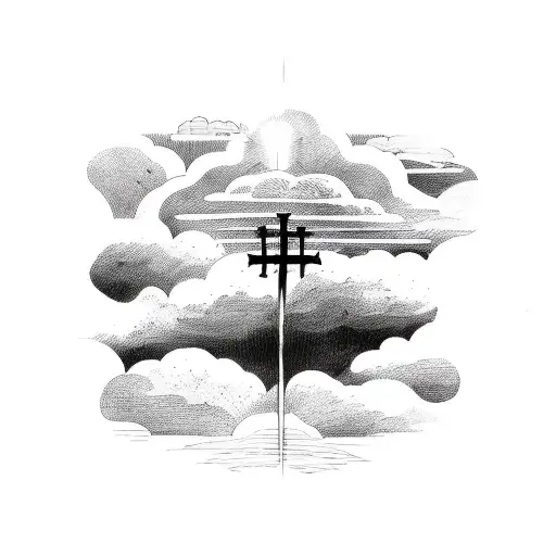3 crosses with clouds and sunrays tattoo design idea