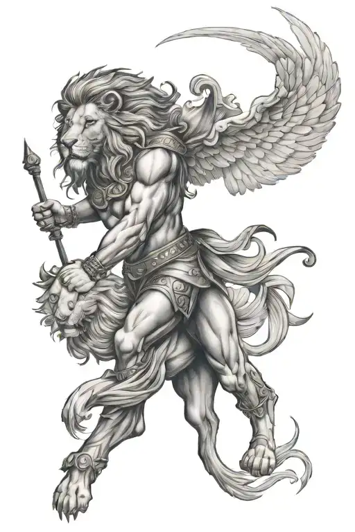 lion sky warrior angel  tattoo design idea