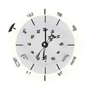 baby foot mark in shading with an analog clock showing time of birth 4.03 pm, it also has a river flowing  tattoo design idea