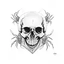 skull with botanic and insects and spider tattoo design idea