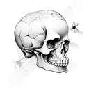 skull with botanic and insects and spider tattoo design idea