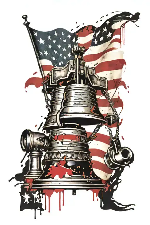 liberty bell USA flag and Arizona state flag waving tattoo design idea