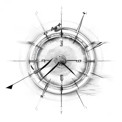 bow arrow hitting the center of a clock tattoo design idea