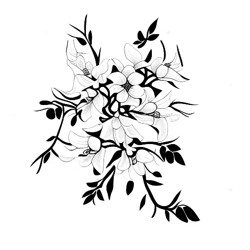 Honeysuckle flower with leaves and stem tattoo design idea