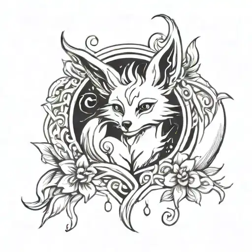 cute nine tailed fox tattoo design idea