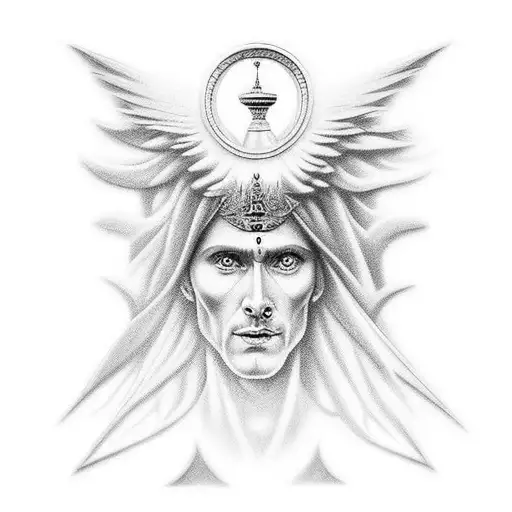 Realistic stair way up to the opened gates of heaven with 1 god standing at the top with his hands opened tattoo design idea