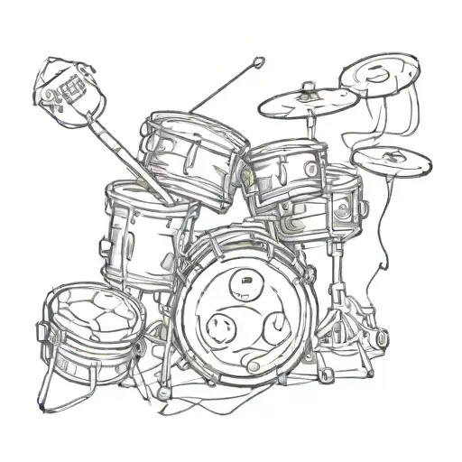 A sketch style tattoo of a playful scene with hockey pucks and drums surrounding your kids' initials tattoo design idea