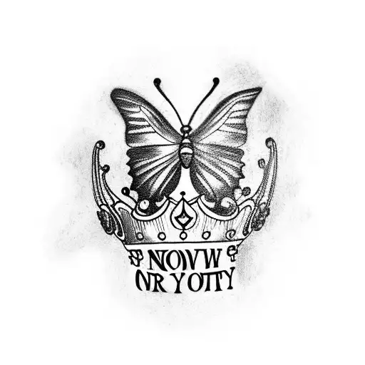 A beautiful butterfly with semicolon perched on top of a crown quote "today's a new day, throw your broken crown away" tattoo design idea