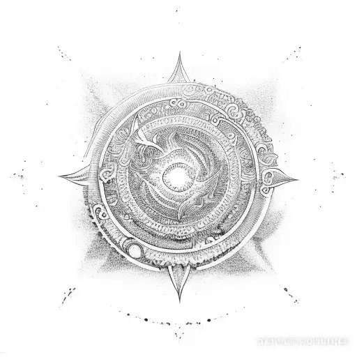 tsunami waves in a dharmachakra wheel tattoo design idea